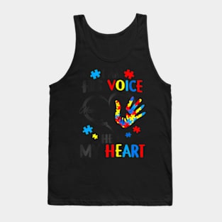 His Voice He Is My Heart Autism Awareness Mom Tank Top